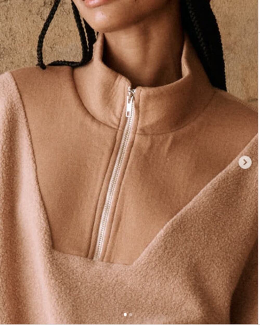 THE GREAT. Cozy Half-Zip Fleece Pullover in Tan